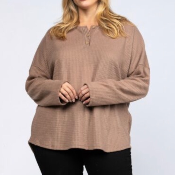 Plus Size Brown Henley Top - Picture 6 of 6